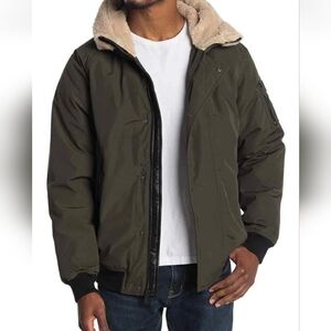 Sean John Men's Bomber Jacket Coat Olive Fleece lined hood size M